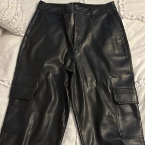 Vegan leather straight fit cargo pants